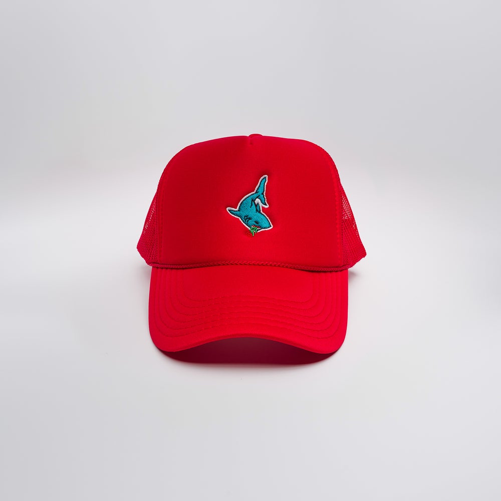 Shark Lover's Den Trucker in Red