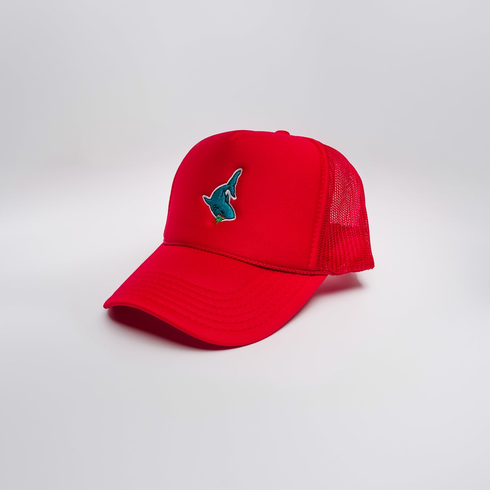 Shark Lover's Den Trucker in Red