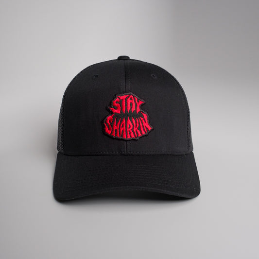 Stay Sharkin Red Patch on Black Trucker Snapback