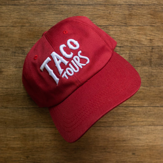 Taco Tours dad hat in cranberry