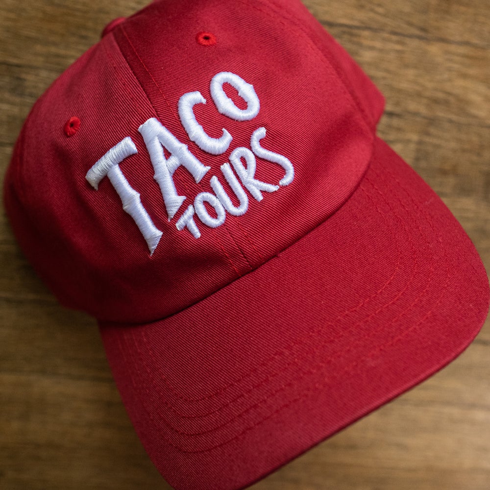 Taco Tours dad hat in cranberry